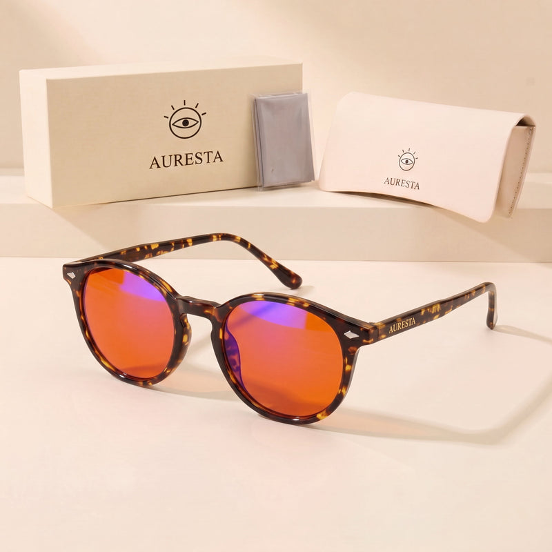 Auresta Hazel Orange Lens Blue Light Glasses — Tortoise Round, Anti-Glare primary