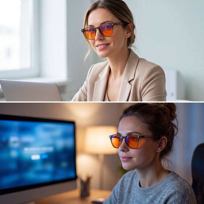 Auresta Willow Orange Lens Blue Light Glasses — Olive Round, Anti-Glare