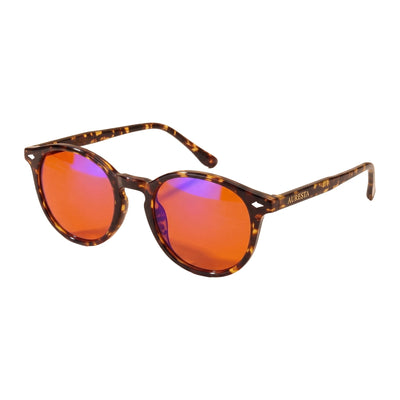 Auresta Hazel blue light blocking glasses with orange lens – tortoiseshell round frame, product shot on white background
