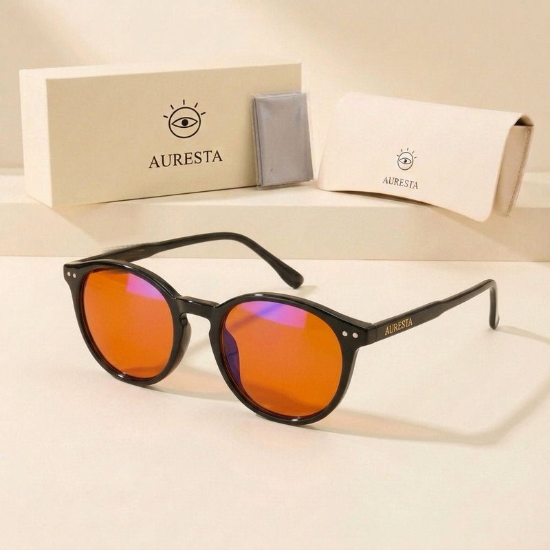 Auresta Raven Orange Lens Blue Light Glasses — Black Round, Anti-Glare primary