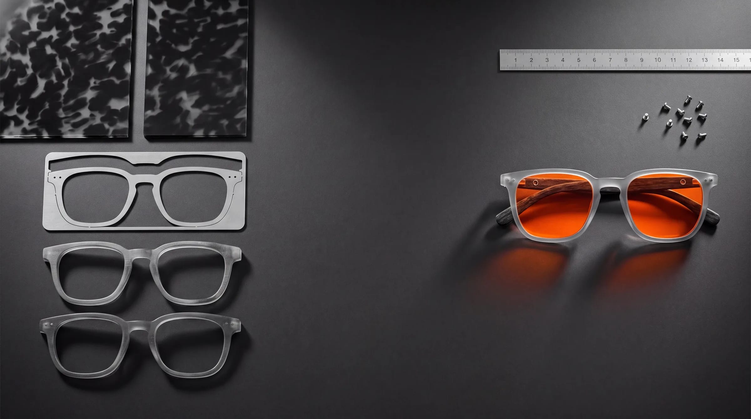 Auresta blue light glasses on a workbench